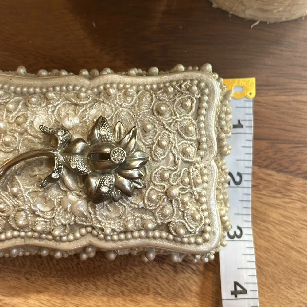 Vintage Pearl Beaded Jewelry Trinket Box Ivory Romantic Cottagecore Floral